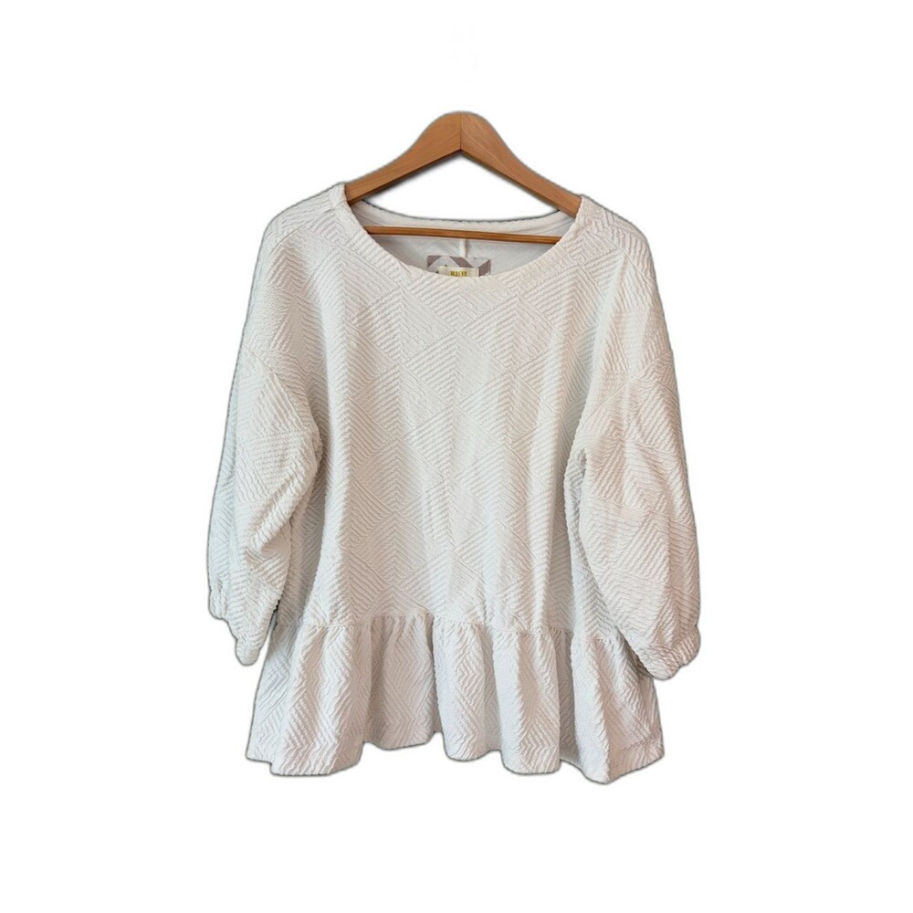 Maeve Anthropologie Mikayla WHITE Peplum Balloon Sleeve Blouse Sz L